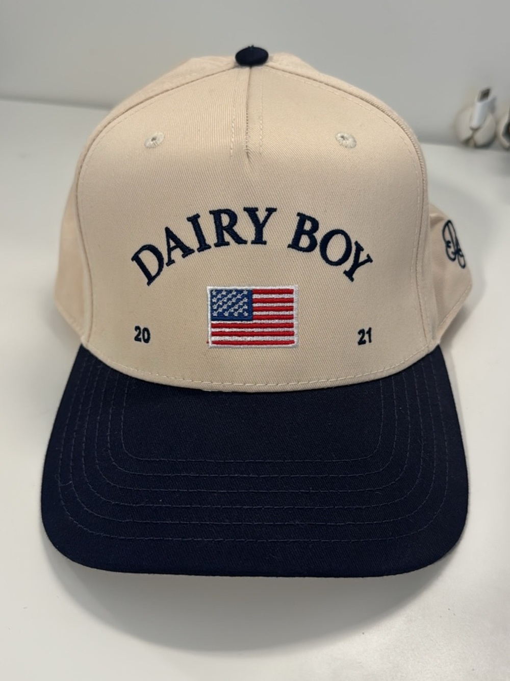 Dairy Boy Beige and Navy USA Flag Baseball Cap